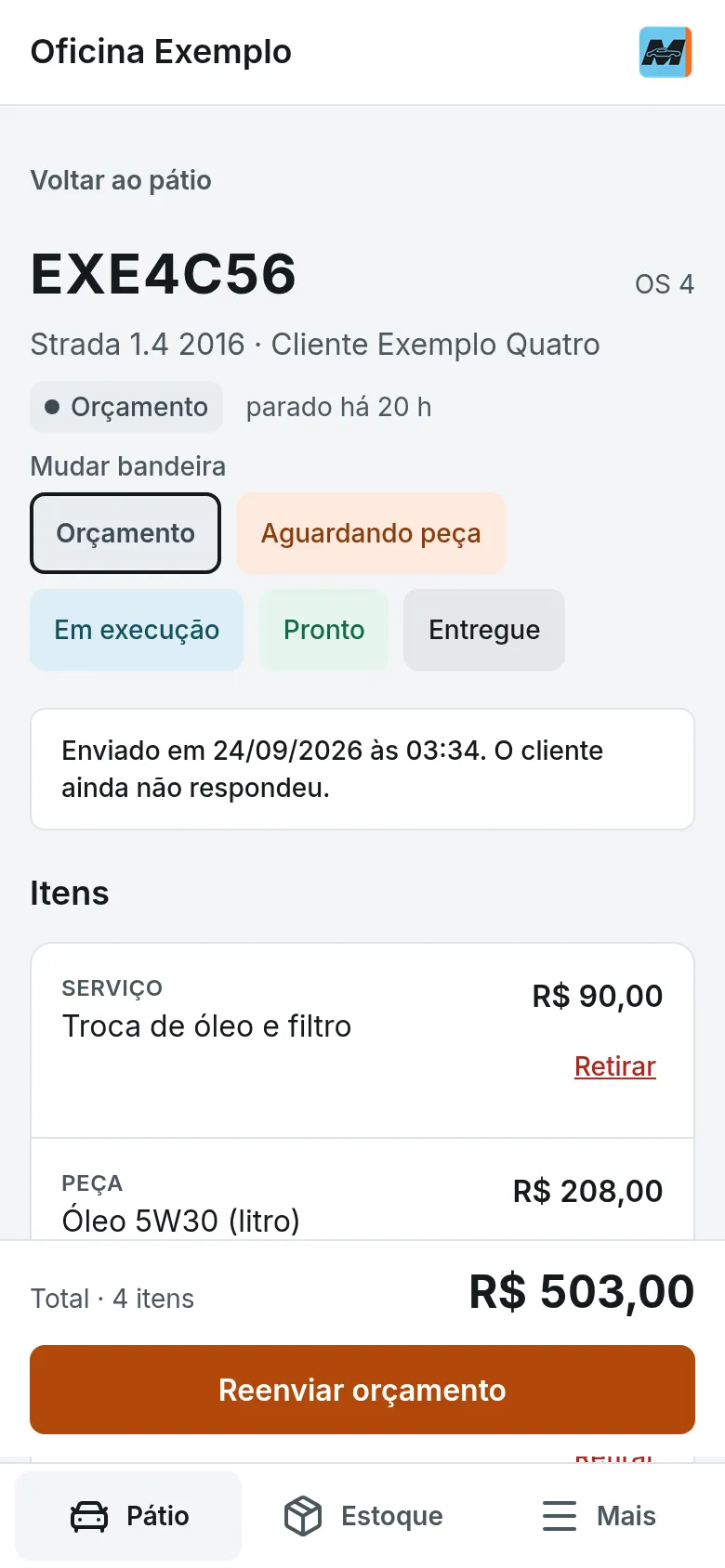 Orçamento que sai pelo WhatsApp