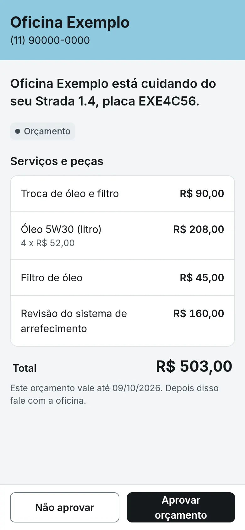 O cliente aprova por um link